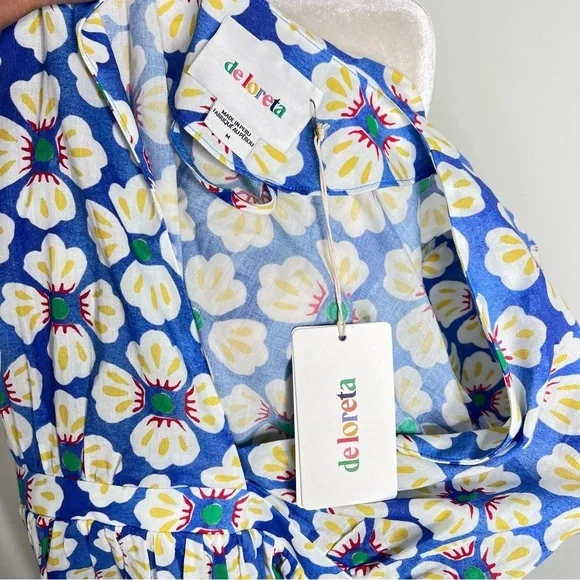 NWT Deloreta Mini Floral Blue Cotton Dress M - Picture 5 of 7